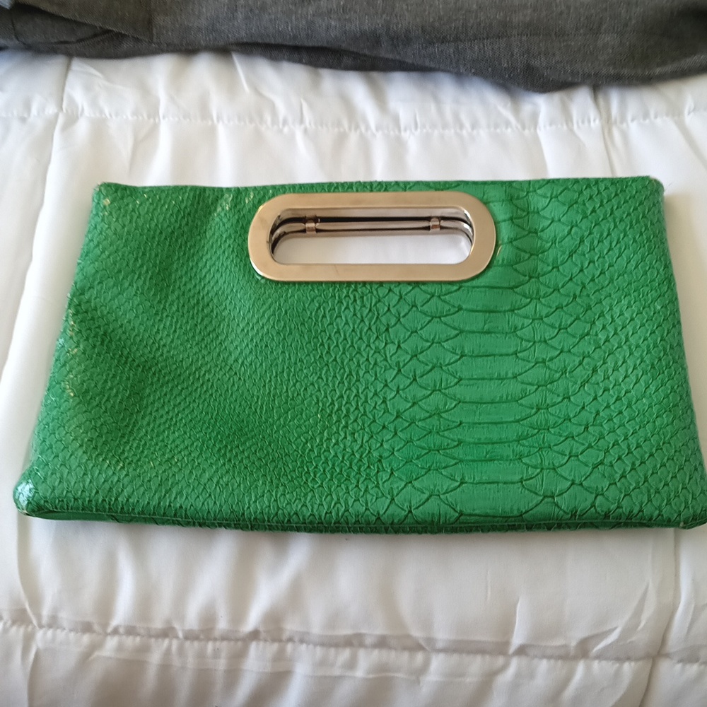 Nine west green crocodile clutch